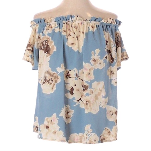 🌺 Peach Love Off the Shoulder Split Back Floral Boho Blouse Size S - Picture 1 of 7